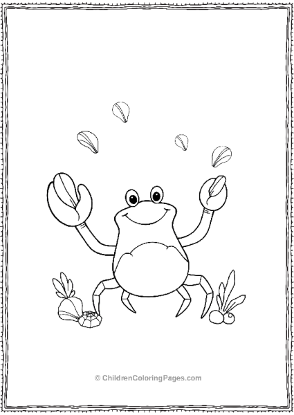 A Cartoon Crab Juggling Seashells With A Big Grin Free PDF Printable