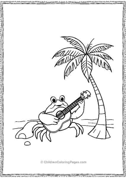 A Cartoon Crab Playing A Guitar Under A Palm Tree Free PDF Printable