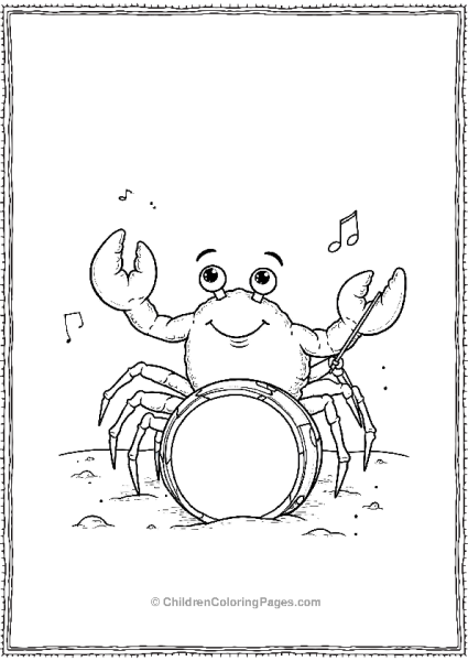 A Cartoon Crab Playing The Drums Sitting On Sand Free PDF Printable