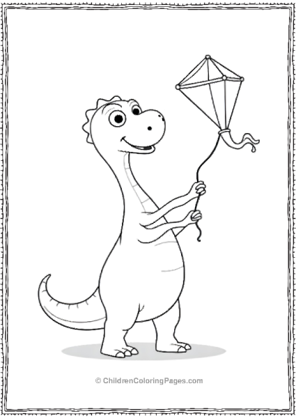 A Cartoon Dilophosaurus Flying A Kite Standing On Free PDF Printable