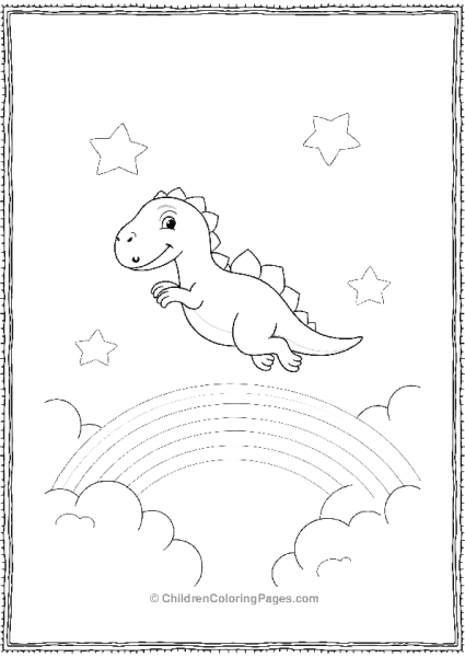 A Cartoon Dilophosaurus Jumping Over A Rainbow Free PDF Printable