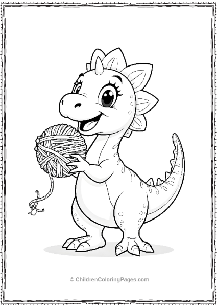 A Cartoon Dilophosaurus Playing With A Ball Of Yarn Free PDF Printable