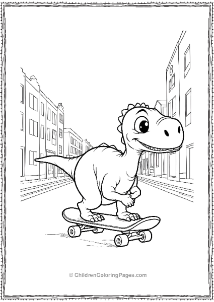 A Cartoon Dilophosaurus Riding A Skateboard Free PDF Printable