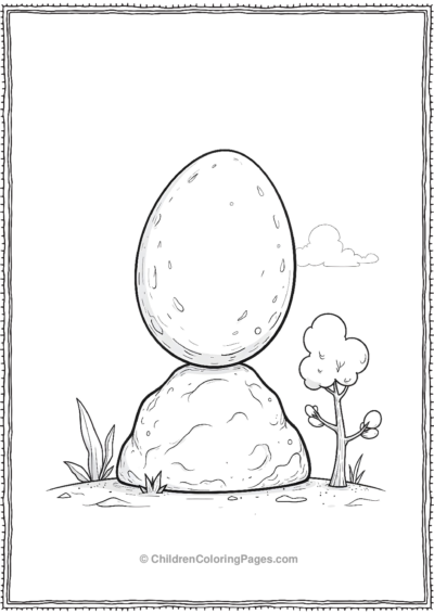 A-Cartoon-Dinosaur-Egg-Balancing-On-Top-Of-A-Big-Rock Free PDF Printable