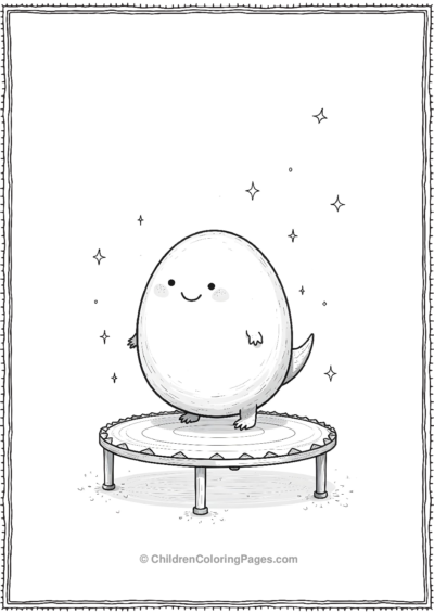 A-Cartoon-Dinosaur-Egg-Bouncing-On-A-Trampoline Free PDF Printable