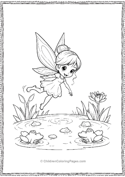 A Cartoon Fairy Splashing In A Pond With Frogs And Free PDF Printable