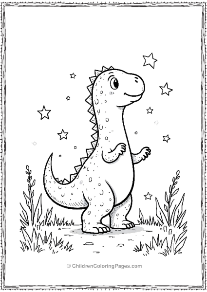 A Cartoon Giganotosaurus Dancing In A Field Of Stars Free PDF Printable