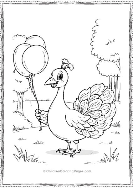 A Cartoon Peacock Playing With Balloons In The Park Free PDF Printable