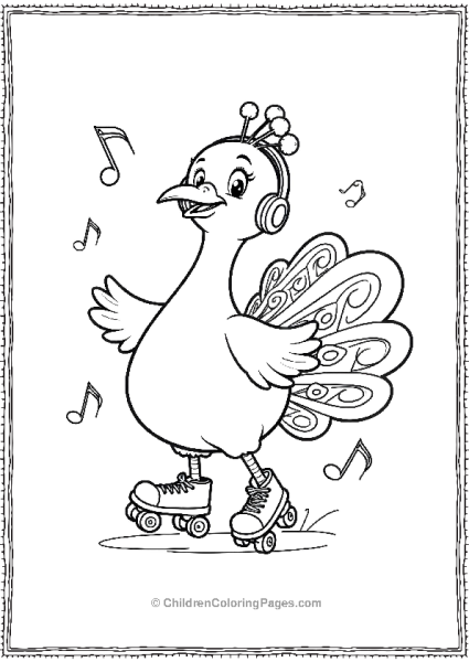 A Cartoon Peacock Roller Skating With Headphones On Free PDF Printable