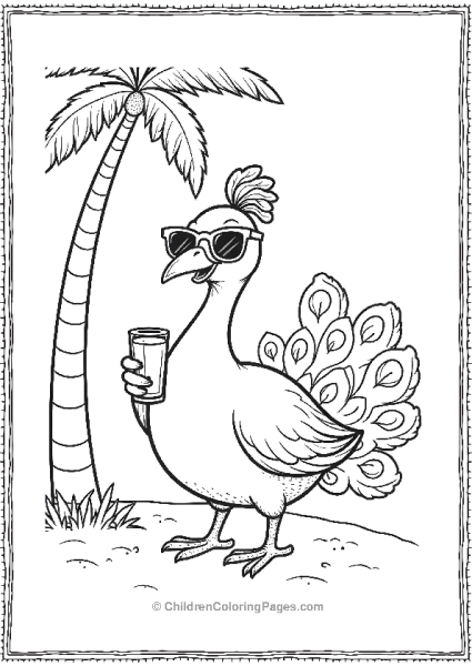 A Cartoon Peacock Wearing Sunglasses And Sipping A Drink Free PDF Printable