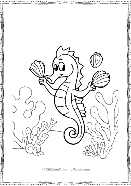 A Cartoon Seahorse Juggling Seashells Free PDF Printable