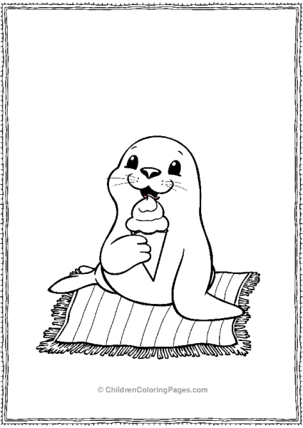 A Cartoon Seal Enjoying Ice Cream Free PDF Printable