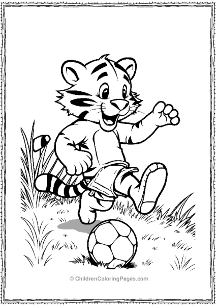 A Cartoon Tiger Playing Soccer Free PDF Printable