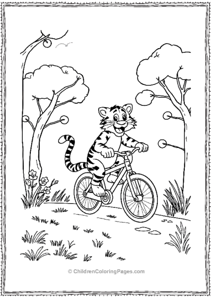 A Cartoon Tiger Riding A Bicycle On A Simple Trail Free PDF Printable