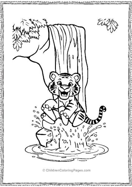 A Cartoon Tiger Sliding Down A Waterfall Free PDF Printable