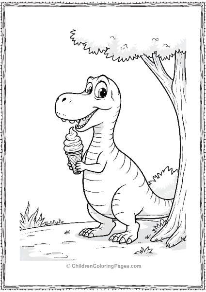 A Cartoon Velociraptor Eating An Ice Cream Cone Free PDF Printable