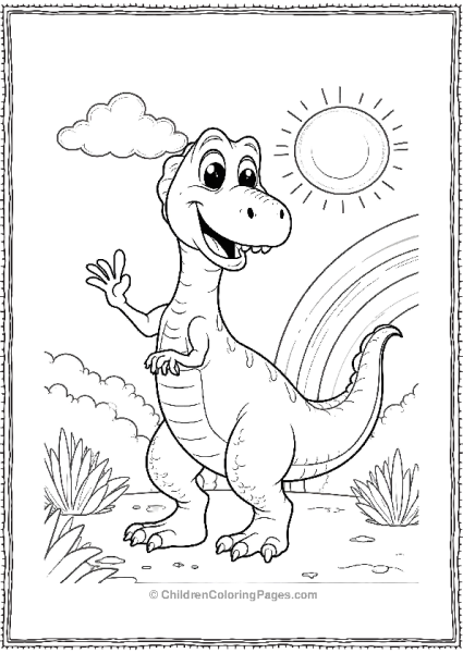 A Cartoon Velociraptor Smiling And Waving With A Sign Free PDF Printable