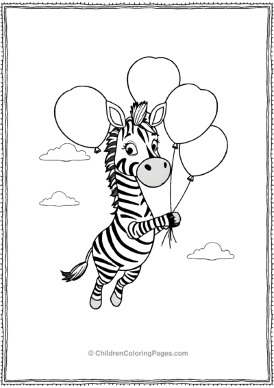 A-Cartoon-Zebra-Holding-Balloons Free PDF Printable