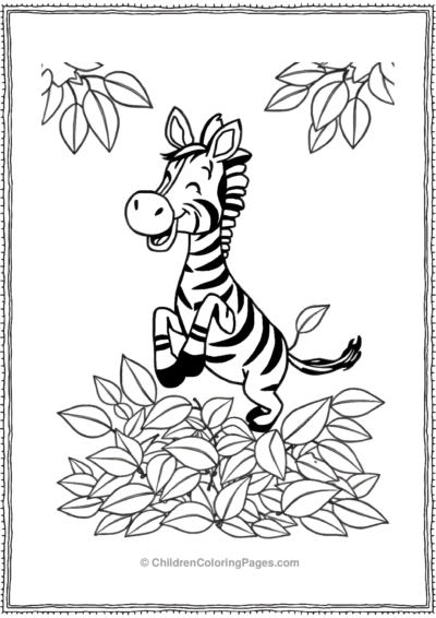 A-Cartoon-Zebra-Jumping-Into-A-Pile-Of-Leaves Free PDF Printable