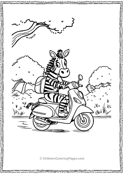 A Cartoon Zebra Riding A Scooter Free PDF Printable