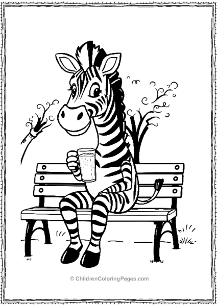 A Cartoon Zebra Sitting On A Park Bench Free PDF Printable