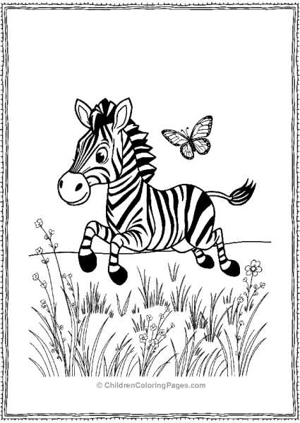 A Cartoon Zebra Skipping Through A Meadow Free PDF Printable