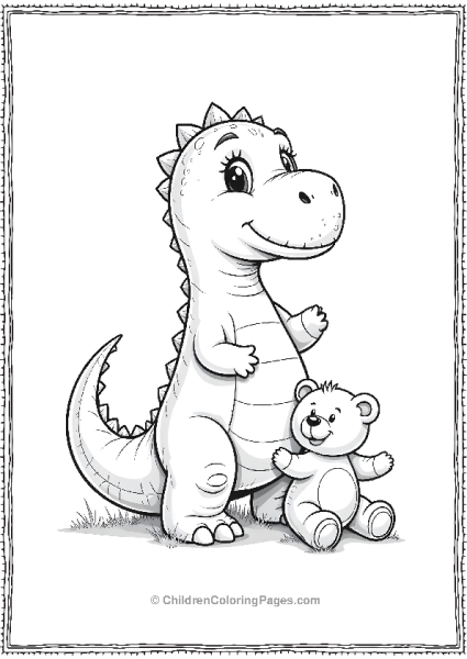 A Cheerful Giganotosaurus Playing With A Teddy Bear Free PDF Printable