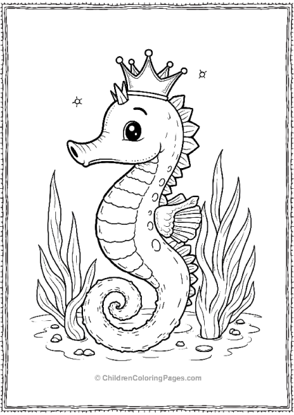 A Cheerful Seahorse Wearing A Crown Surrounded By Bubbles Free PDF Printable