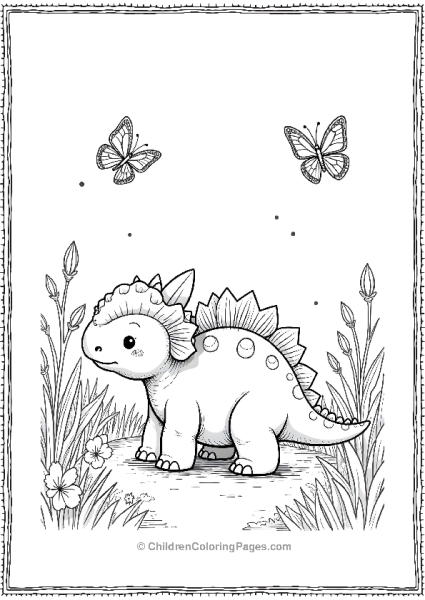 A Chibi Ankylosaurus Playing With Butterflies In A Garden Scaled Free PDF Printable