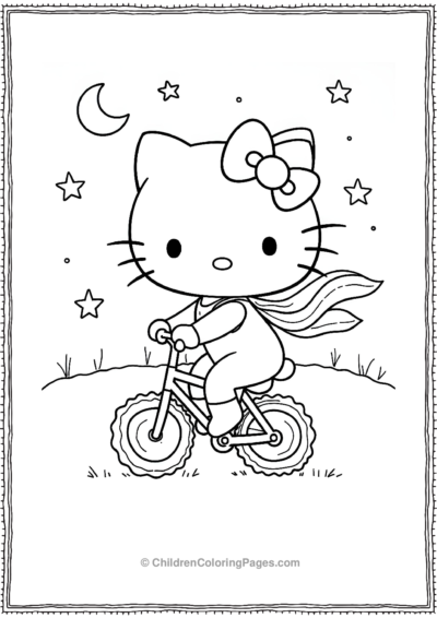 A-Clean-Line-Drawing-Of-Hello-Kitty-On-A-Bicycle Free PDF Printable