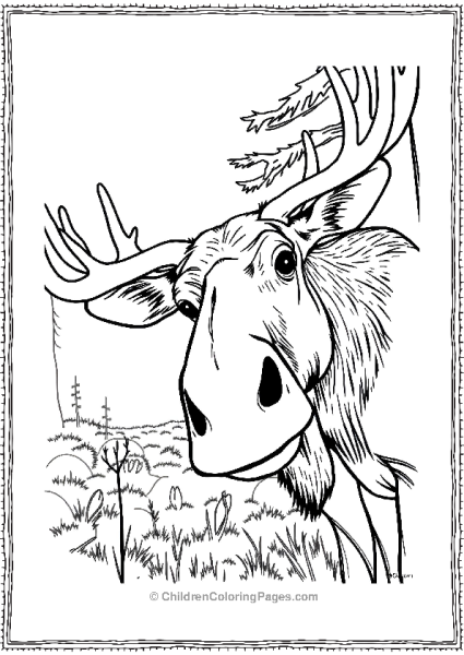 A Close Encounter With A Moose Looking Curiously Free PDF Printable