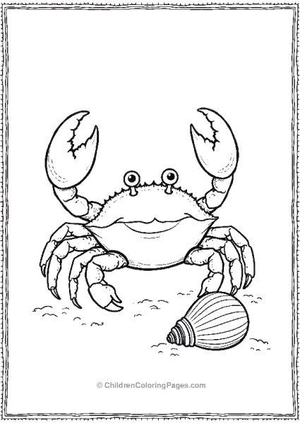 A Crab Standing Near A Seashell With Slight Detail Free PDF Printable