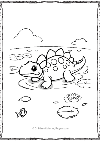 A Cute Ankylosaurus Swimming In A Lake With Lily Pads Free PDF Printable