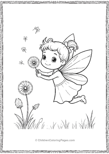 A Cute Cartoon Fairy Blowing Dandelion Seeds Free PDF Printable