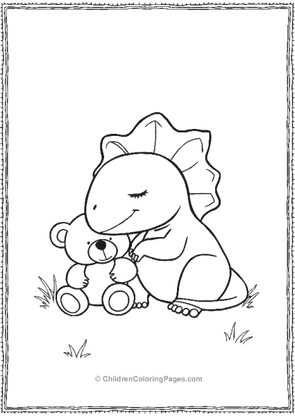 A Cute Dilophosaurus Sleeping With A Teddy Bear Free PDF Printable