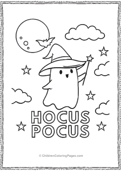 A Cute Halloween Hocu Pocus Coloring Sheet With A Ghost Free PDF Printable