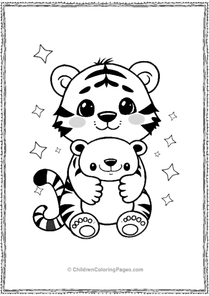 A Cute Kawaii Tiger Hugging A Plush Toy With Stars Free PDF Printable