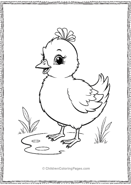 A Cute Peacock Chick Standing Beside A Small Puddle Free PDF Printable