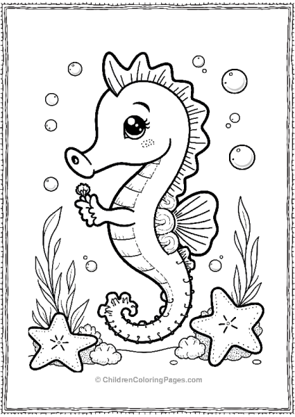 A Cute Seahorse Holding A Tiny Pearl In Its Fins Free PDF Printable