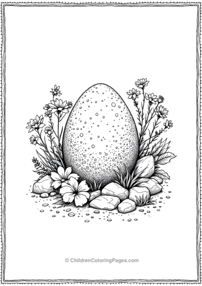 A-Detailed-Dinosaur-Egg-Surrounded-By-Flowers-Rock Free PDF Printable