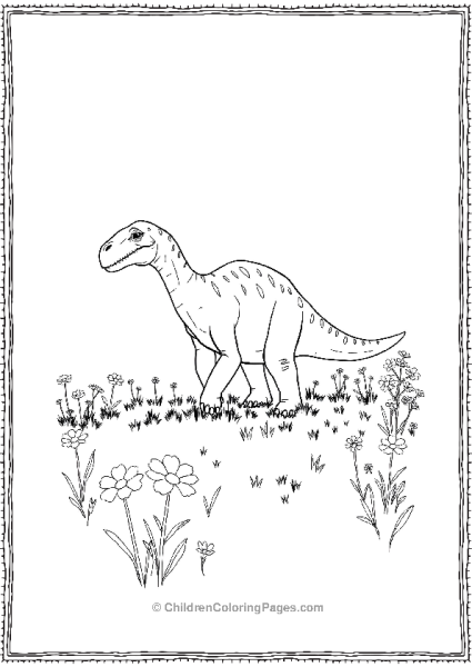 A Detailed Giganotosaurus Walking Through A Meadow Free PDF Printable