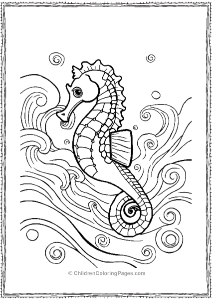 A Detailed Seahorse Riding An Underwater Current Free PDF Printable