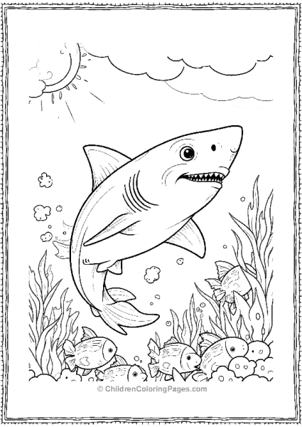 A Detailed Shark Gliding Through A School Of Fish Free PDF Printable