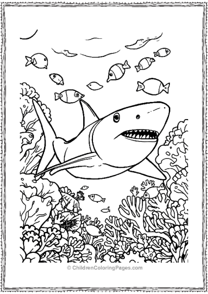 A Detailed Shark Swimming Near A Coral Reef Free PDF Printable