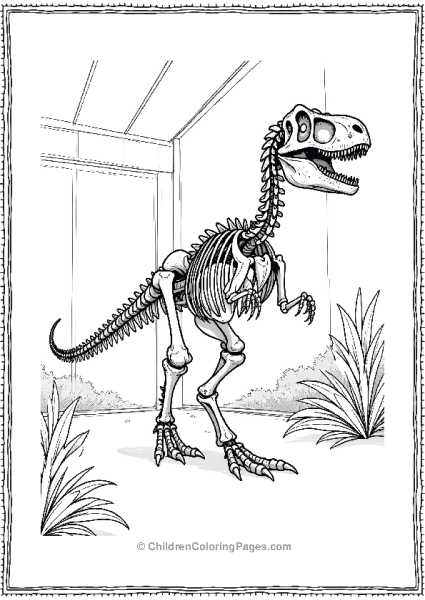 A Detailed Velociraptor Skeleton Displayed In A Museum Free PDF Printable