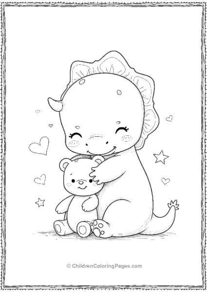 A Dilophosaurus Cuddling With A Tiny Teddy Bear Free PDF Printable