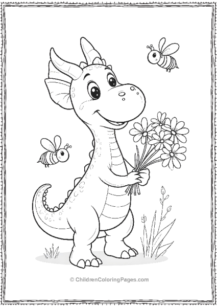 A Dilophosaurus Holding A Bouquet Of Flowers Free PDF Printable