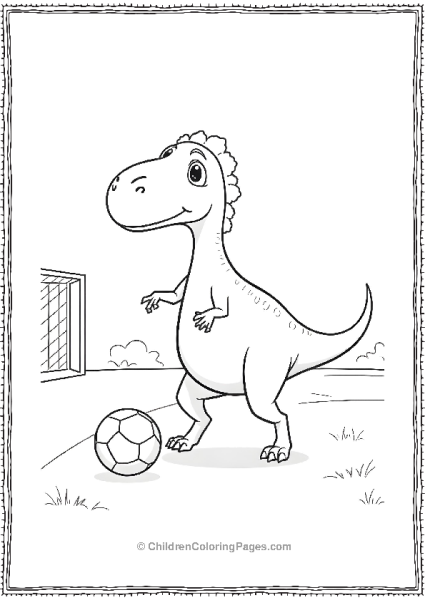 A Dilophosaurus Playing With A Soccer Ball On A Field Free PDF Printable