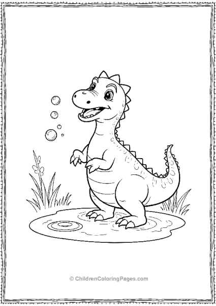 A Dilophosaurus Playing With Bubbles In A Pond Free PDF Printable