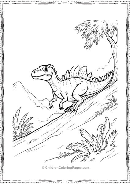 A Dilophosaurus Sliding Down A Hill In A Jungle Free PDF Printable